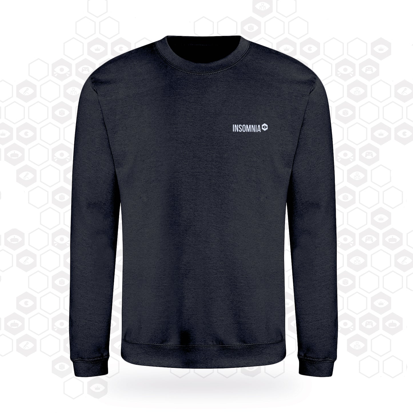 dark heather grey t-shirt with insomnia logo printed on left chest