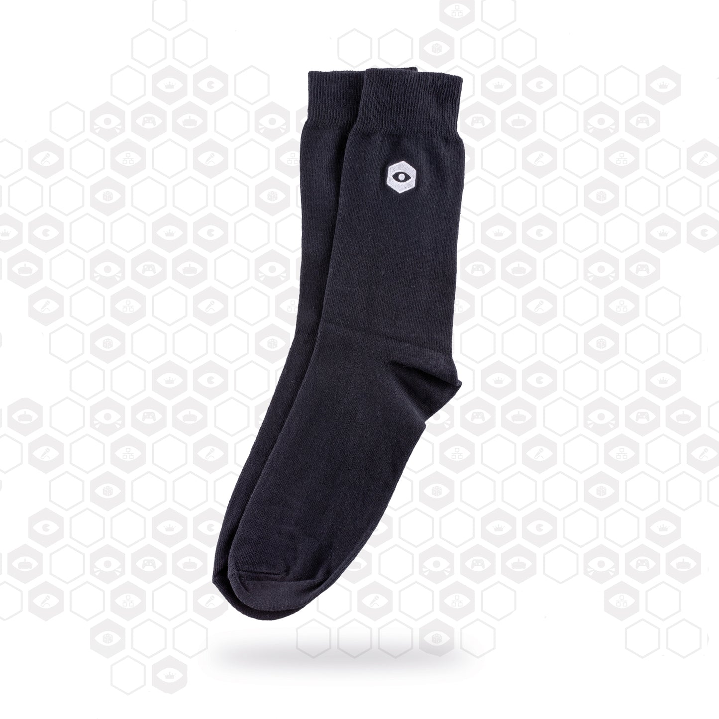 short length black cotton socks embroidered with the insomnia eye motif