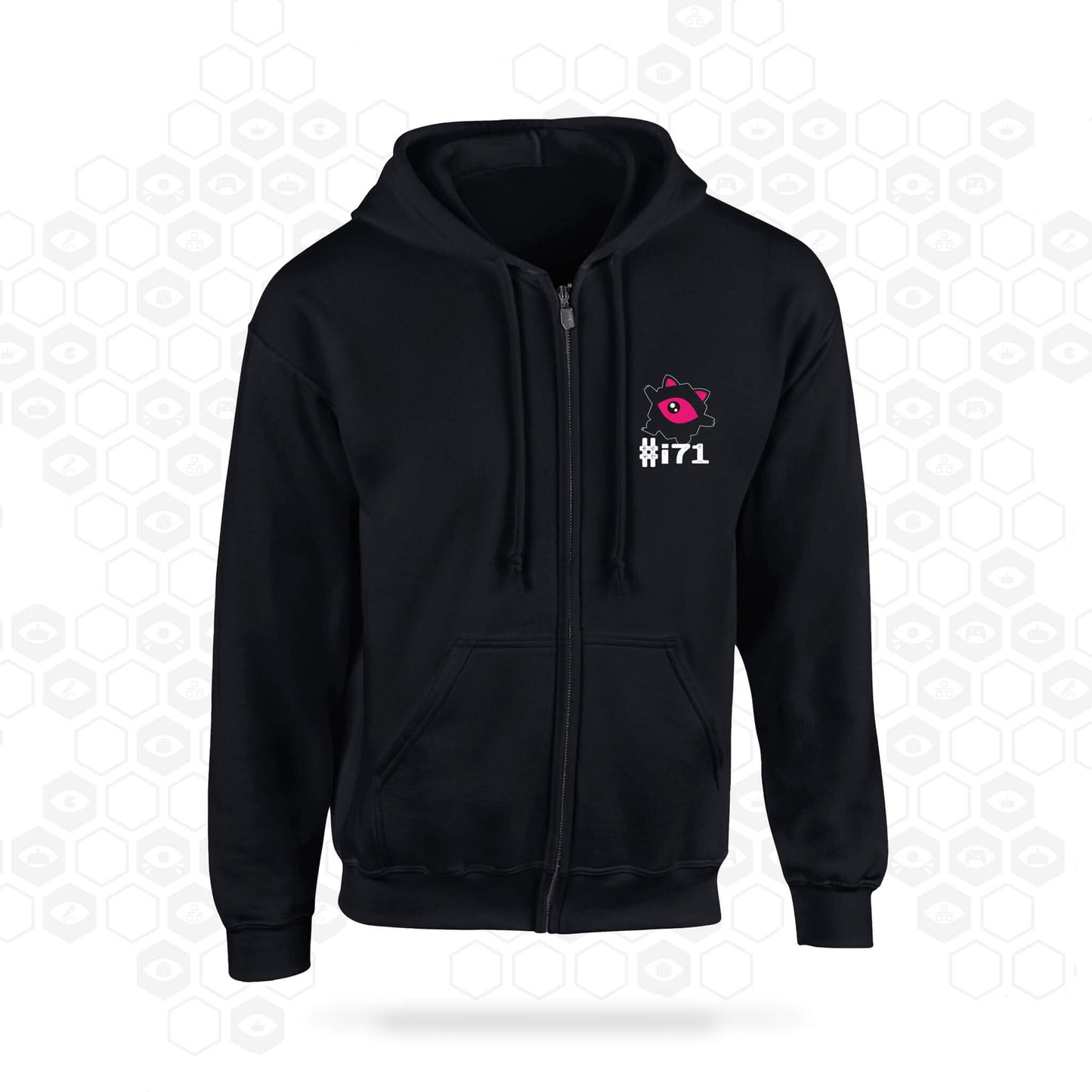 i71 Kawaii Eye Zipped Hoodie | Black | Front | Insomnia Gaming Festival