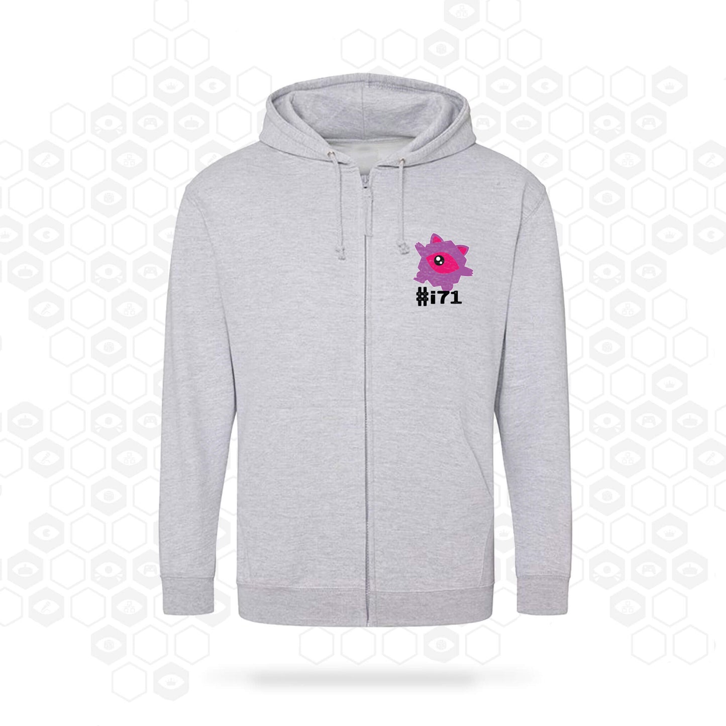 i71 Kawaii Eye Zipped Hoodie | Grey | Front | Insomnia Gaming Festival