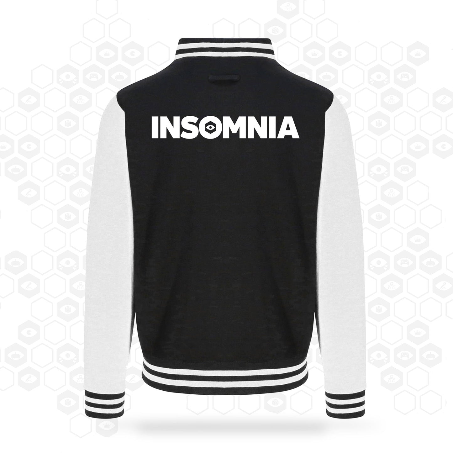 i72 Varsity Jacket | Black/White | Back View | Insomnia Gaming Festival