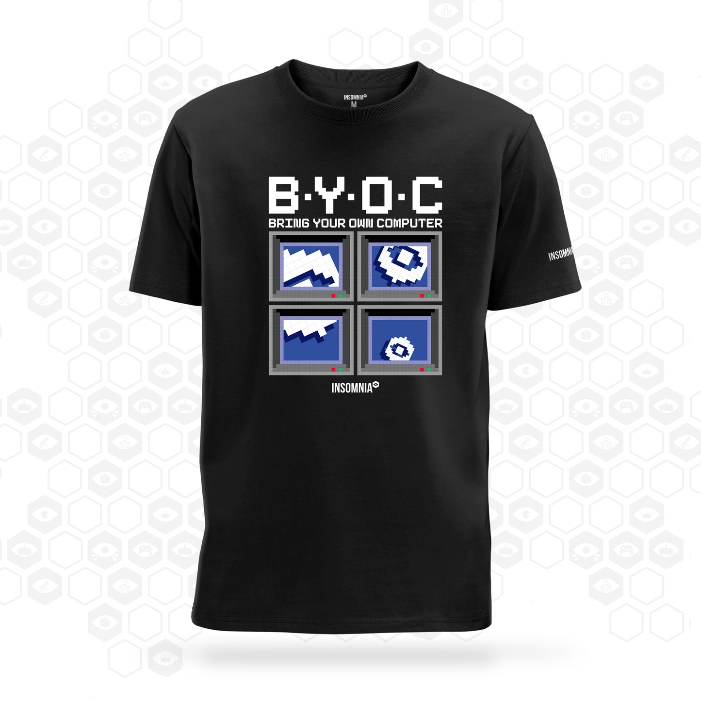 Insomnia i68's black bring your own computer t-shirt.