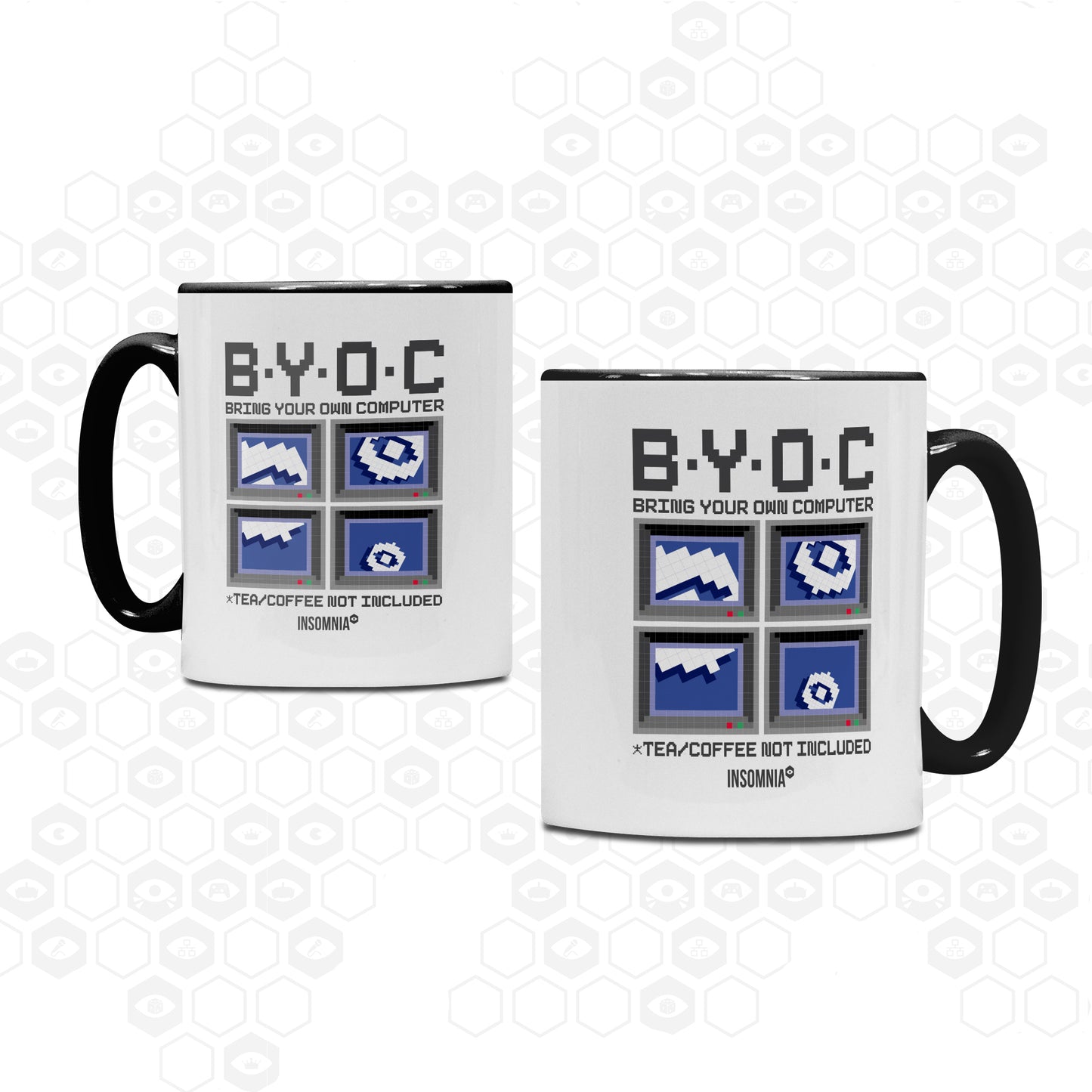 Insomnia i68 BYOC mug with black trim and handles