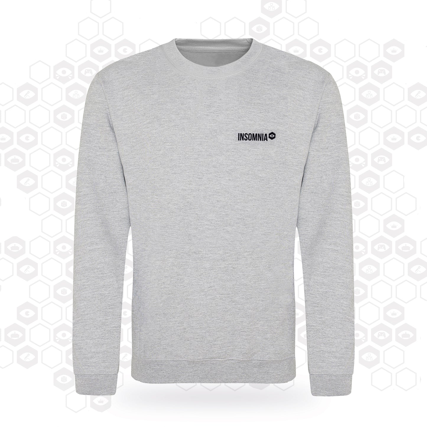 Heather grey sweatshirt with insomnia logo printed on the left chest