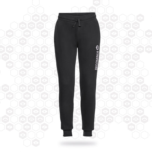 Black cotton/polyester gogging pants with the insomnia logo printed in the left leg.