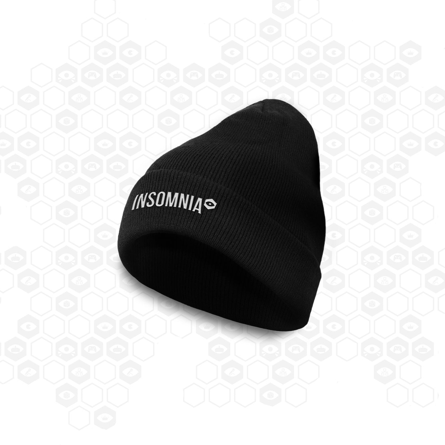 Black knitted beanie with embroidered Insomnia logo 