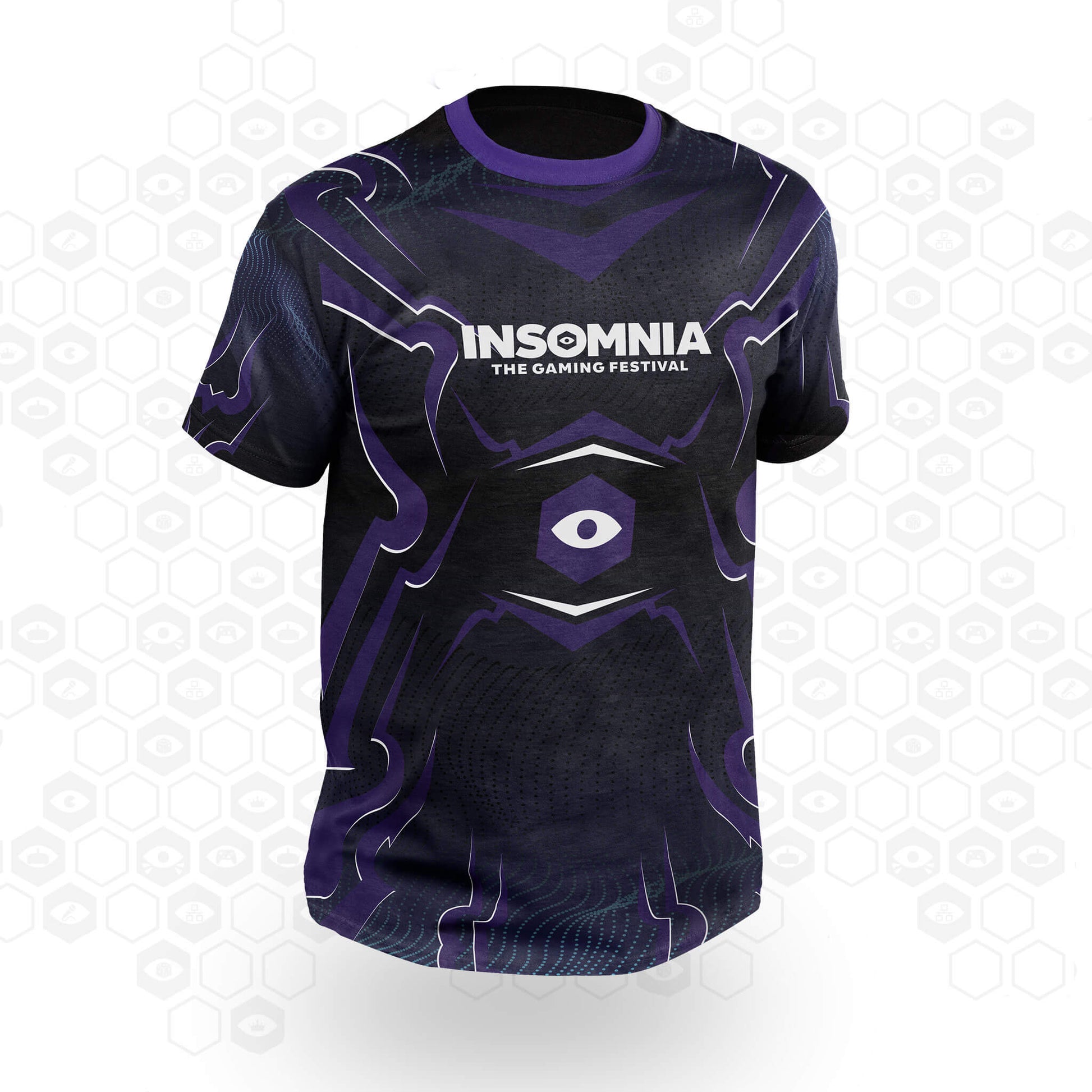 Official i70 Midnight Glyph eSports jersey - Black/Purple - Front | Insomnia Gaming Festival