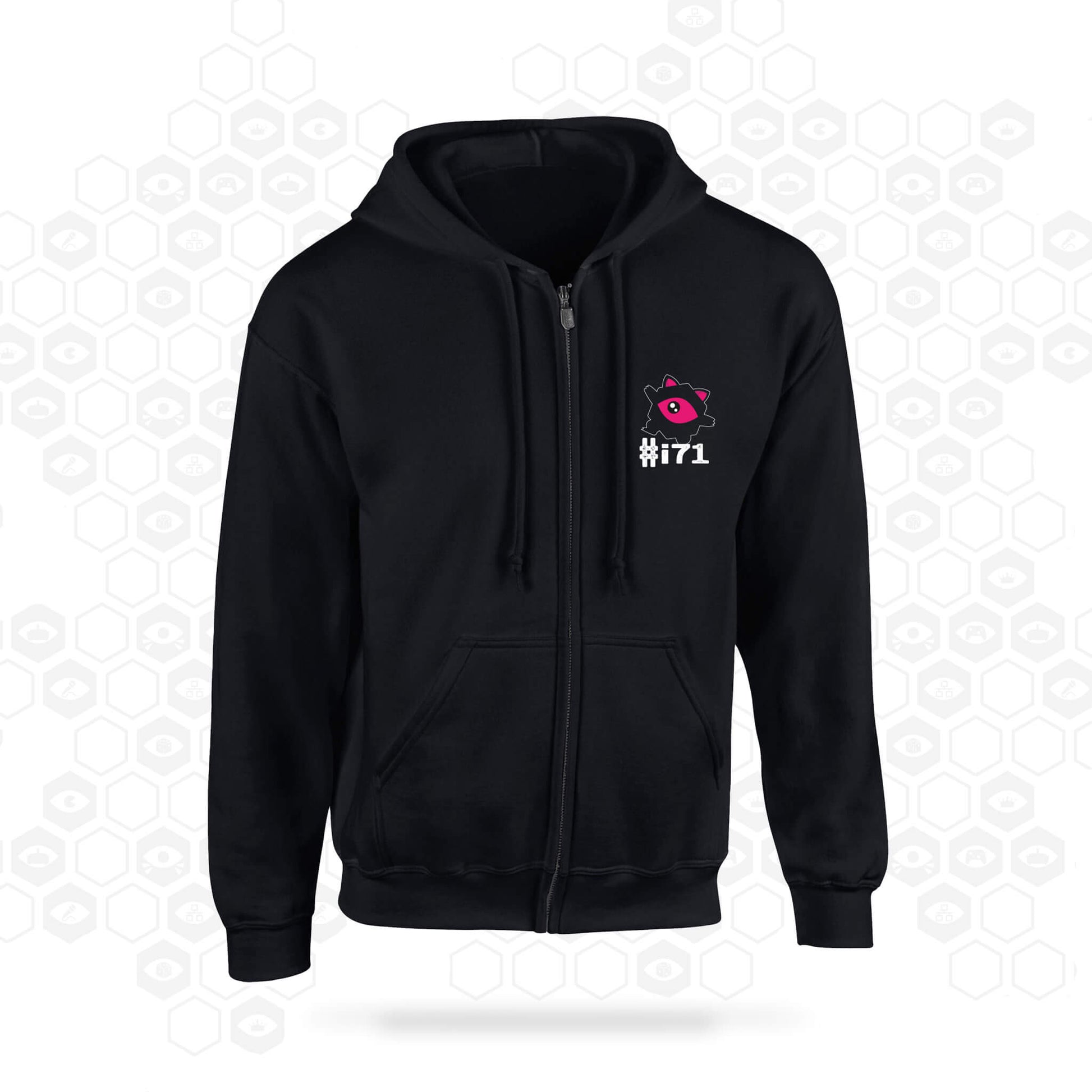 i71 Kawaii Eye Zipped Hoodie | Black | Front | Insomnia Gaming Festival
