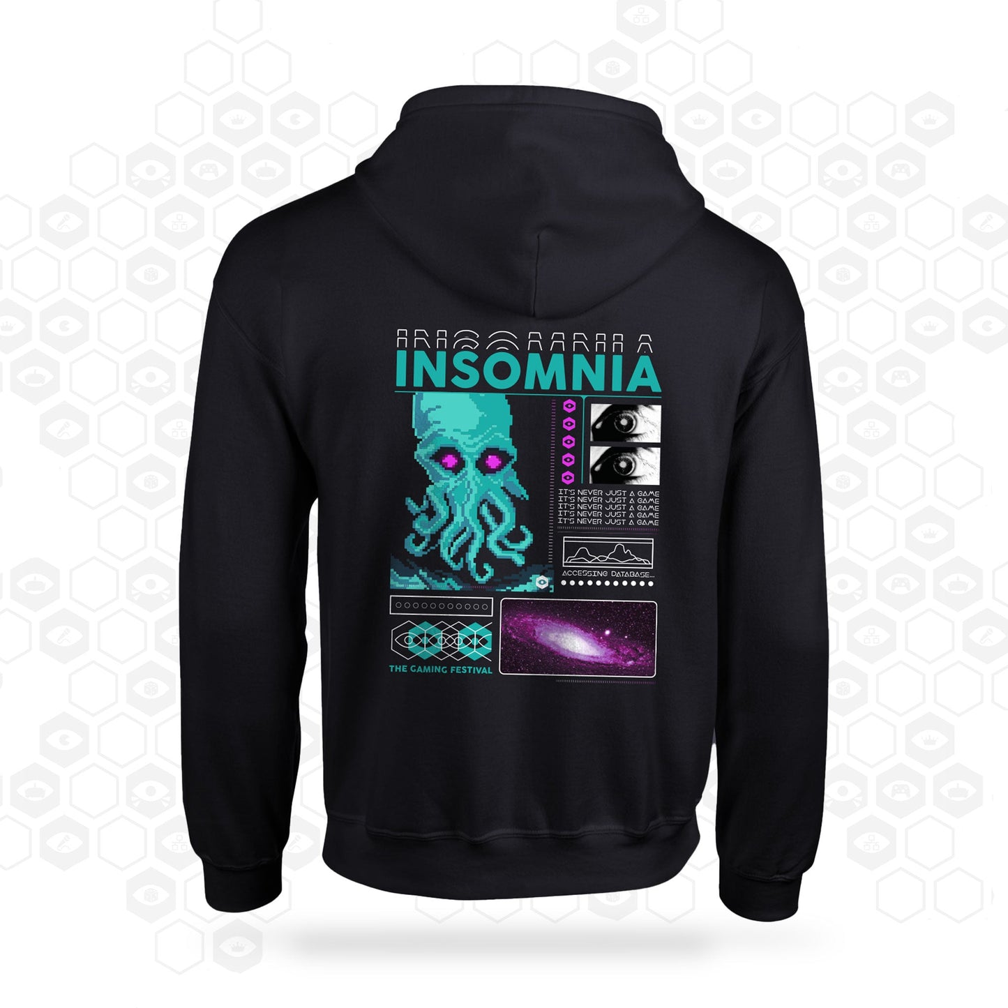 i72 Cthulhu Zip Hoodie | Black | Back View | Insomnia Gaming Festival