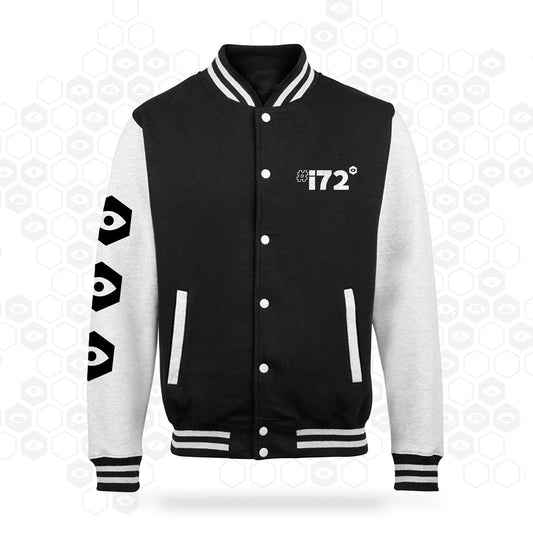 i72 Varsity Jacket | Black/White | Front View | Insomnia Gaming Festival