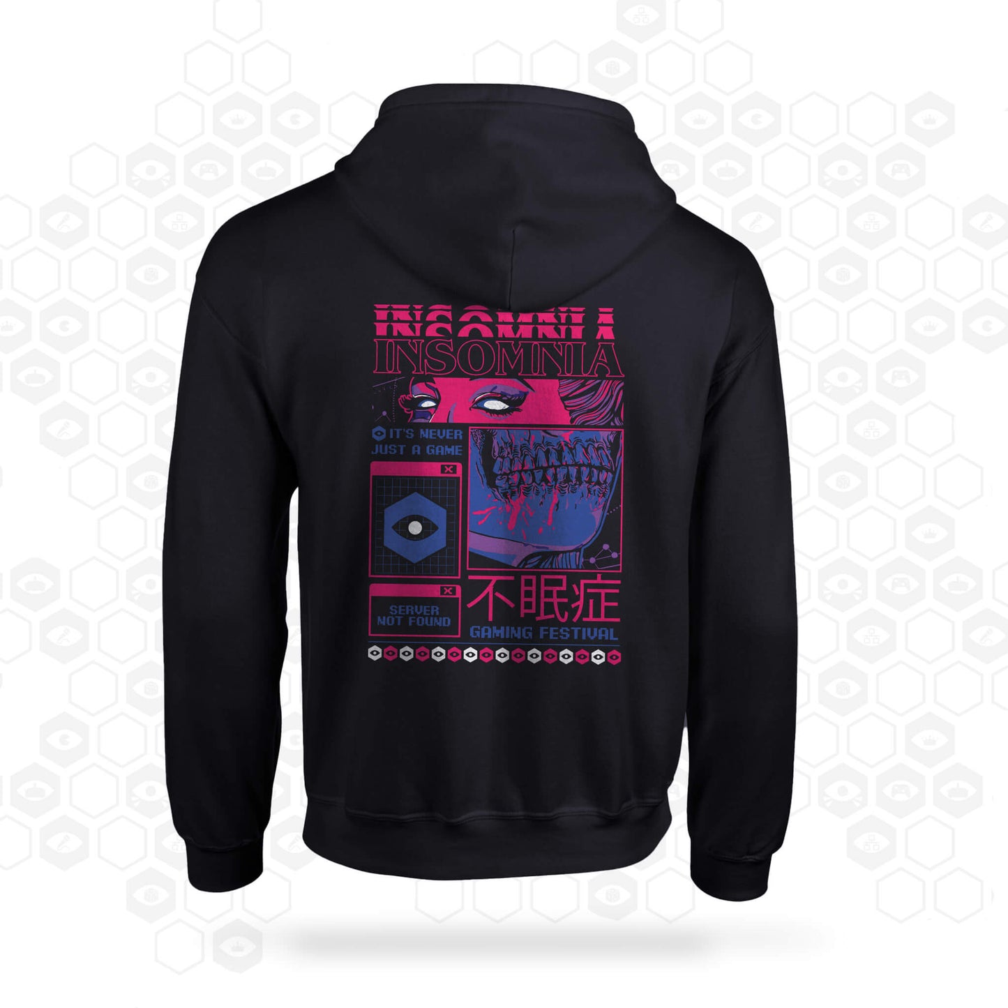 Black Server Not Found Zip Hoodie - i70 - Back | Insomnia Gaming Festival