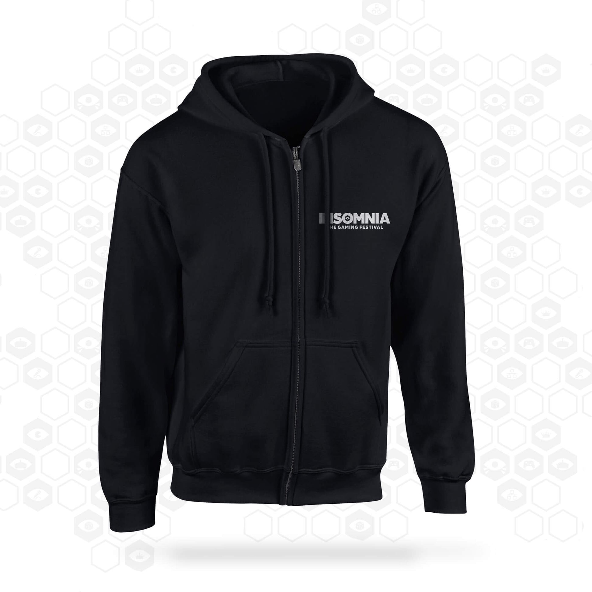 Black Server Not Found Zip Hoodie - i70 - Front | Insomnia Gaming Festival