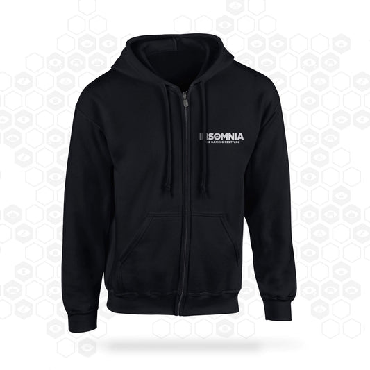 Black Server Not Found Zip Hoodie - i70 - Front | Insomnia Gaming Festival